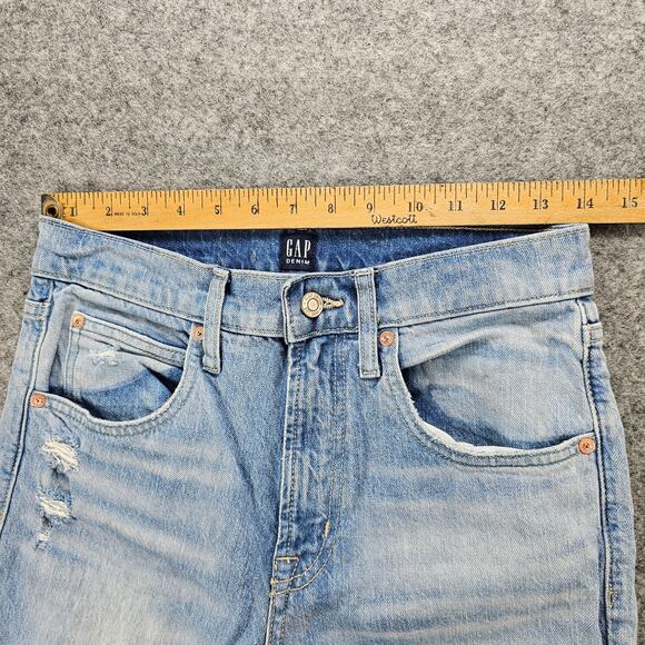 Gap Jeans Womens Sz 2 / 26 Ankle Flare Light Indigo Destroyed Raw Hem High Rise - Picture 8 of 16